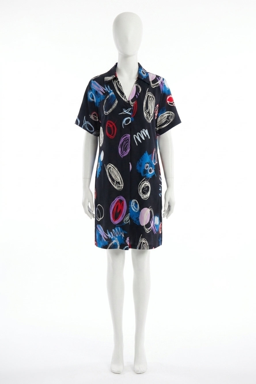 NEW JOSEPH RIBKOFF doodle print mini shift dress in midnight blue/multi